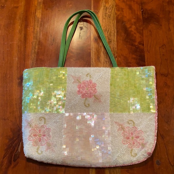Handbags - Pink and Green beaded purse